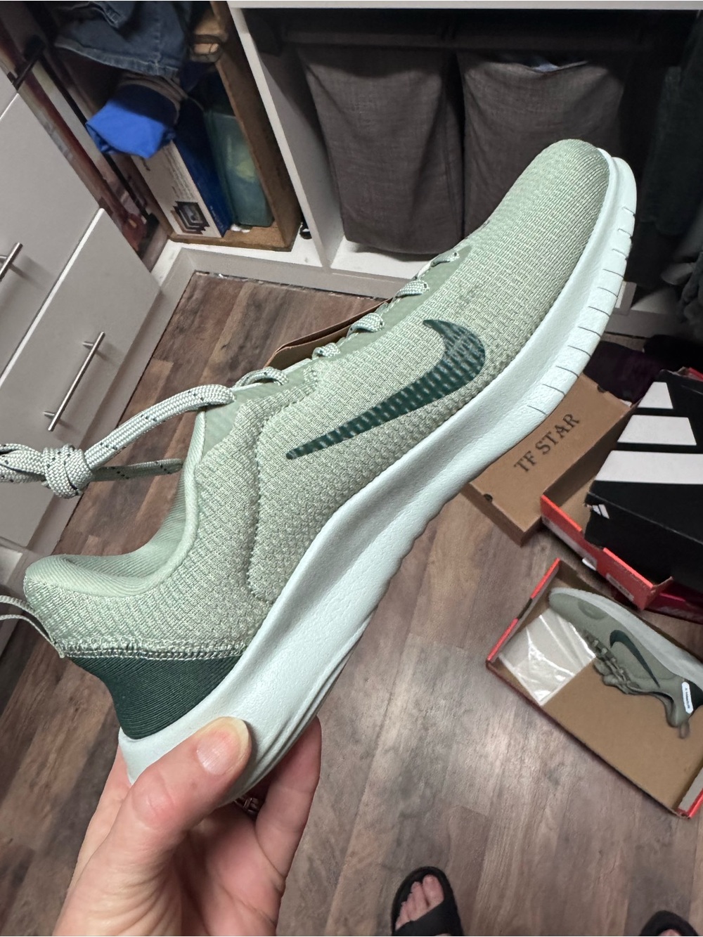 Nike Women's Flex Experience Run 12 in Sage and Dark Green - Picture 2 of 6